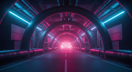 Fototapeta premium Straight road in fictional industrial area with sci fi feel