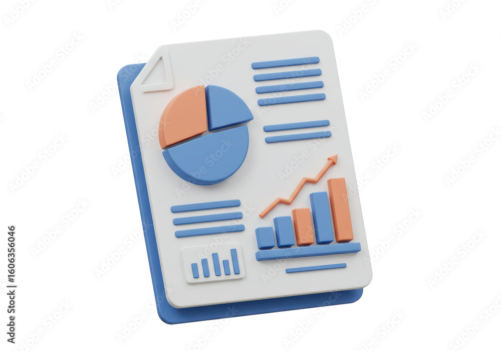 Poster isolated business report with pie chart and growth graph