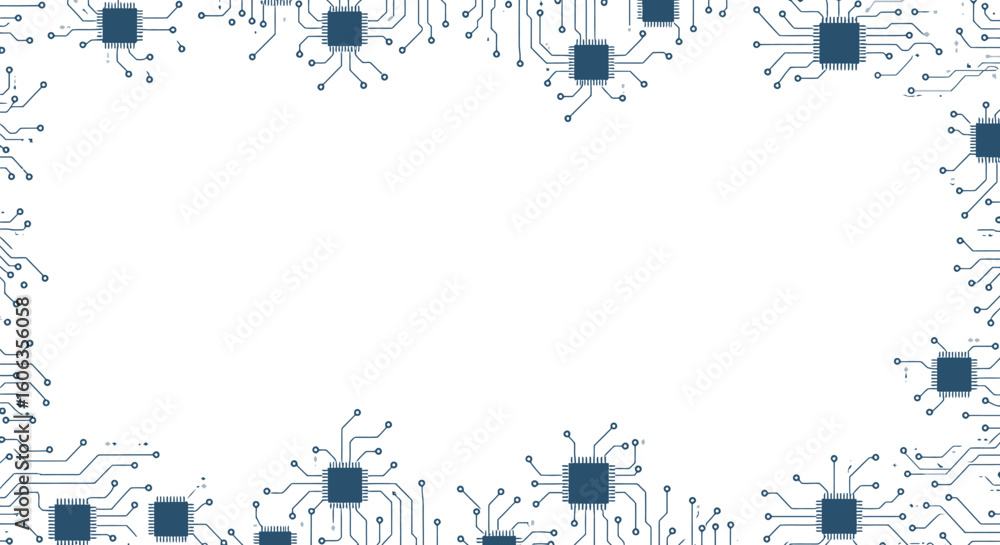 Poster ai circuit silhouettes, machine learning processor graphics