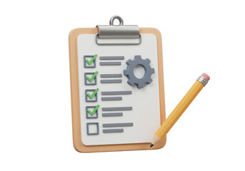 Isolated Checklist with Gear and Pencil for Task Management