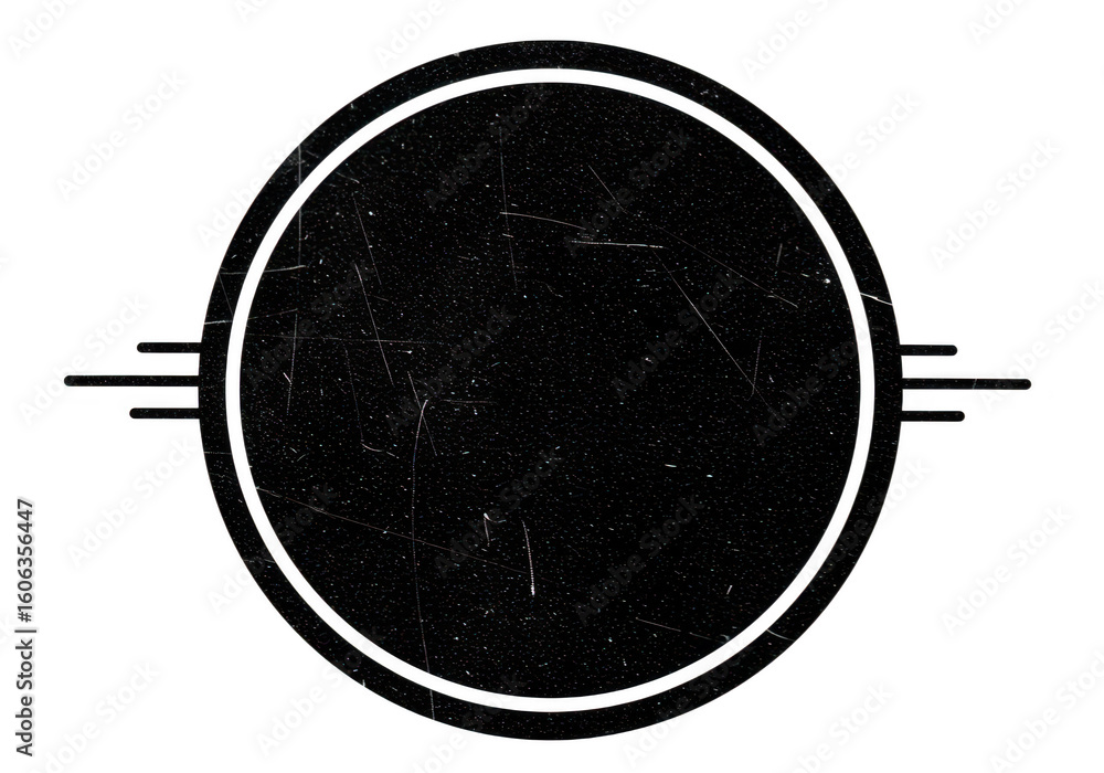 Poster a black circular frame with horizontal line elements on each side, isolated on a transparent backgro
