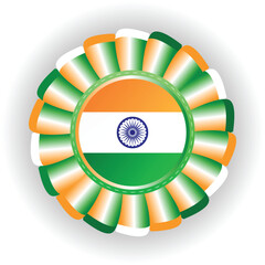 Vector Badge with Indian Flag Colors Patriotic Ribbon Design for Independence Day or Republic Day