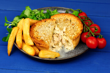 Creamy chicken pie baked in a crusty all butter pastry case