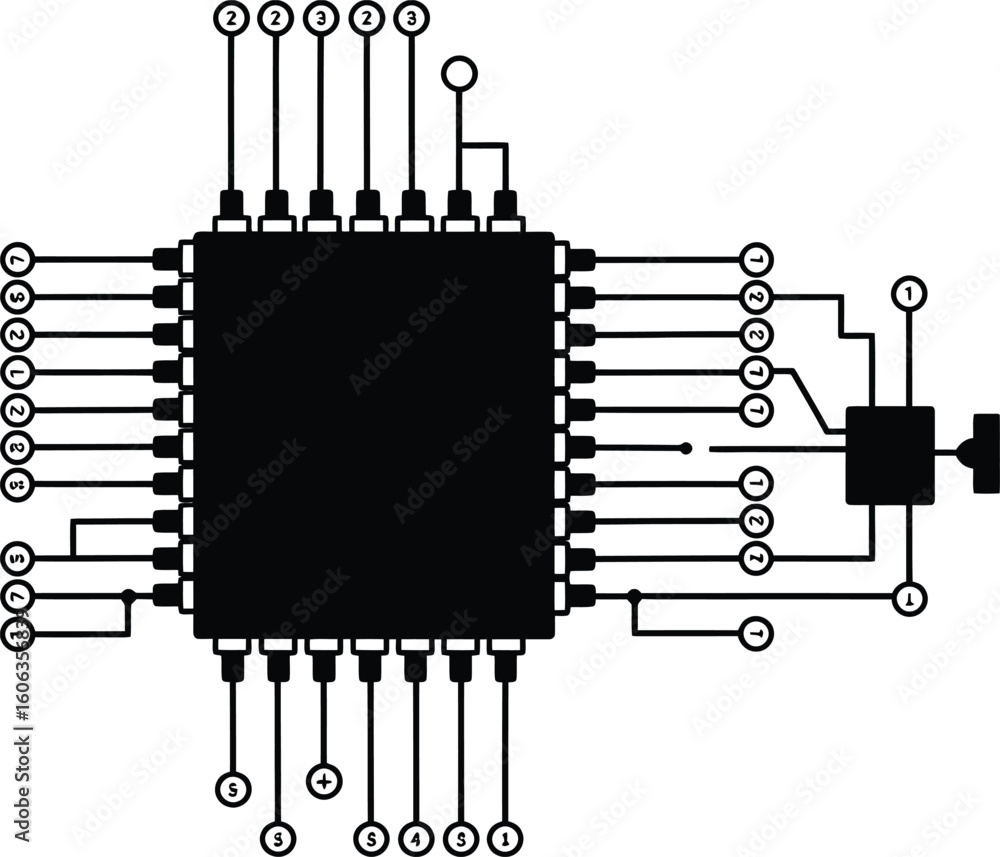Poster microcontroller pin layout vector silhouette
