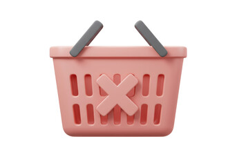 Fototapeta premium Isolated Pink Shopping Basket with Cancel Sign