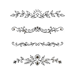Collection of hand drawn golden text dividers. Calligraphic lines, vintage gold borders and wedding card breaks. Vector isolated flourish ink elements.  © Borsha