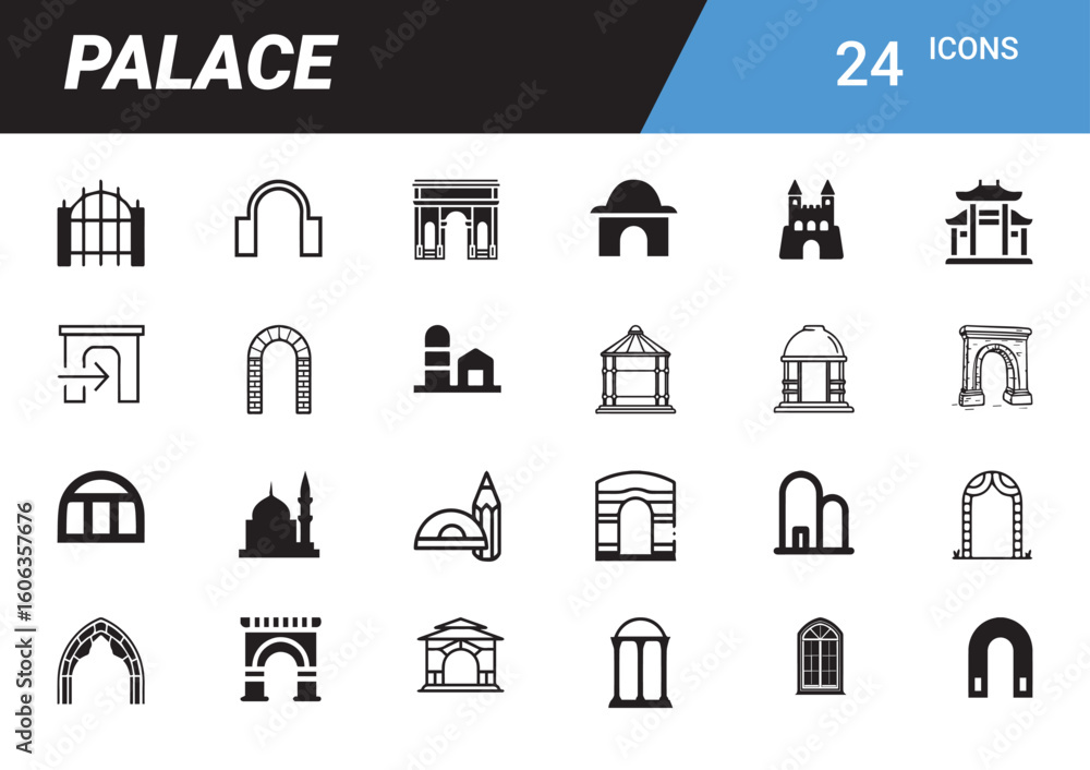 Poster architectural icons: a collection of intricately designed architectural icons, each representing uni