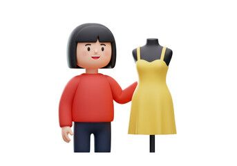 Isolated Woman with Dress on Mannequin for Fashion Design