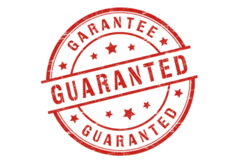 A red circular stamp with the word guarantee prominently displayed across it isolated on transparent background