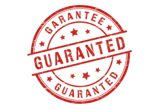 A red circular stamp with the word guarantee prominently displayed across it isolated on transparent background