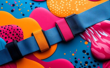 Fototapeta premium Colorful fabric strap with orange blue and pink on abstract background