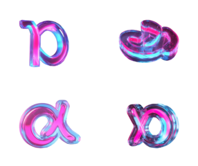 Pink and Blue Glassy Greek Letters Alpha Rho and Omega 3 D Render image