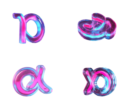 Pink and Blue Glassy Greek Letters Alpha Rho and Omega 3 D Render image