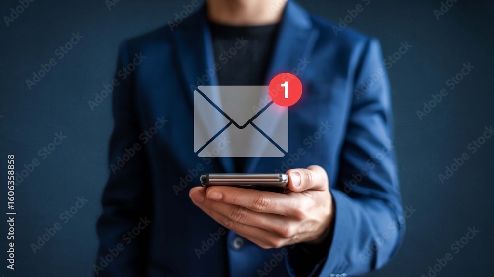 Poster email notifications on phone new message mailbox digital communication marketing mobile on transpare