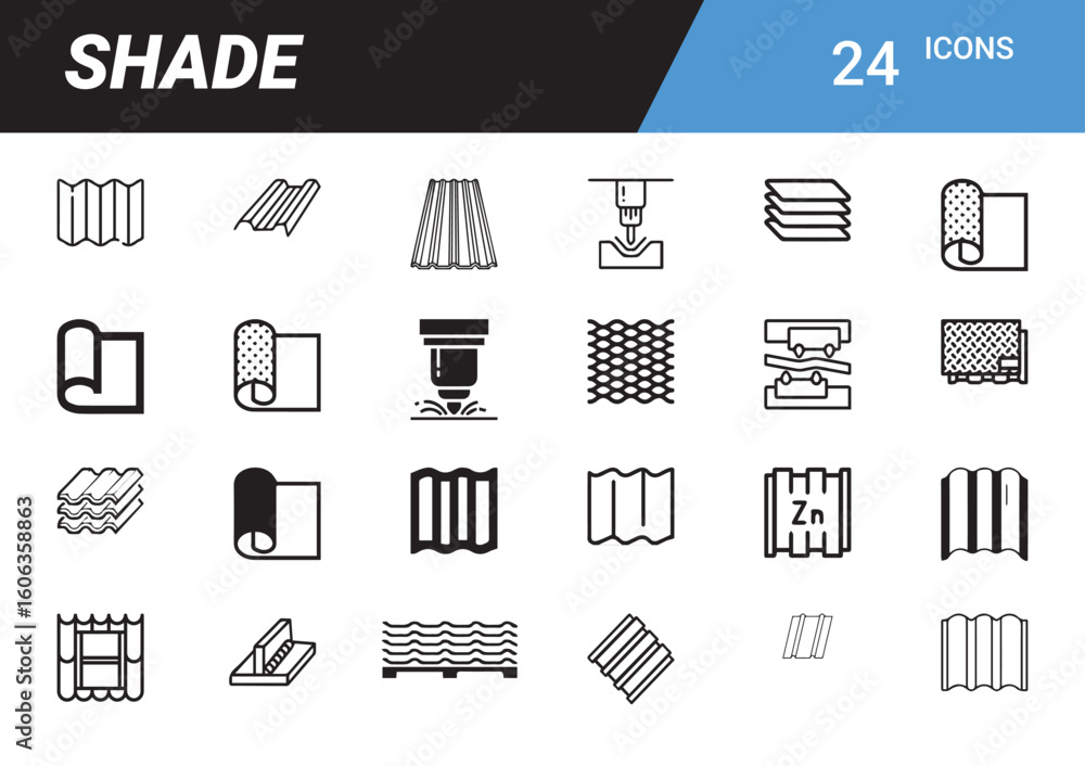 Poster shade icons: a meticulously curated set of 24 monochromatic icons that capture the essence of shade,