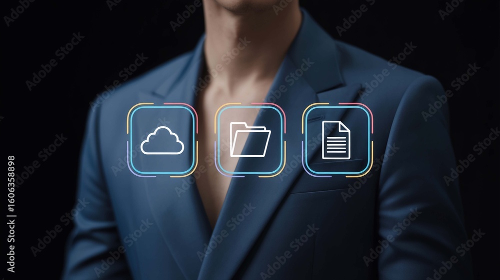 Poster businessman data management cloud file document icons interface digital transformation on transparen