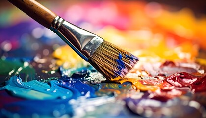 Fototapeta premium Vibrant artist's palette with a brush