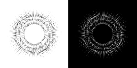 Dynamic abstract spiral sound wave rhythm lines. Circular spiral sound wave rhythm of lines. Circular futuristic abstract lines, black and white background.	