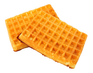 Soft and sweet dessert rectangular waffles isolated on a white background