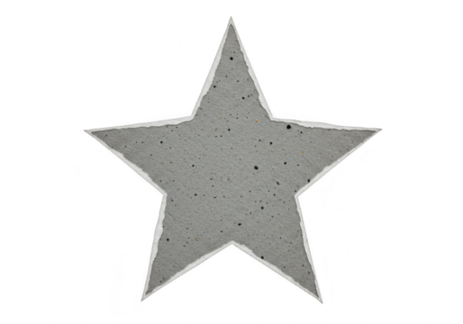 A rough, textured gray star shape with torn edges, isolated on a transparent background