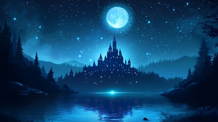 Majestic Castle Illuminated Under a Night Sky