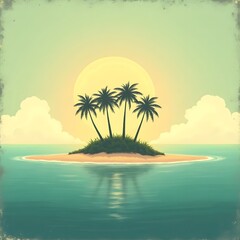 Obraz premium Beach, Ocean, Island, Sunset, Sunrise, Palm trees, Tropical, Summer, Vacation, Paradise