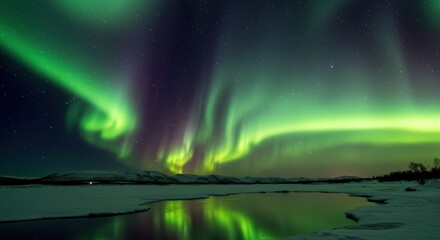 Majestic Aurora Borealis Reflecting on Frozen Lake