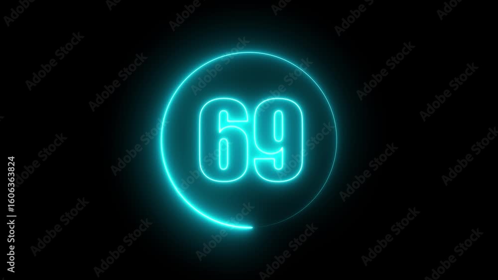 Poster text in a glow ring neon 3dcircle text animation by cyan color neon on black background. 4k video an