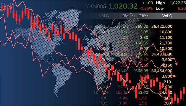World down stock market vector. Ideal for global economic downturns, international financial crises, or worldwide investment concerns. global markets, indicating widespread economic challenges. - Powered by Adobe