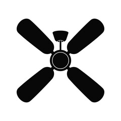 Black silhouette of a four blade ceiling fan