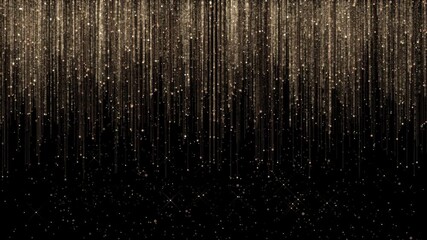 3D luxury golden particle stripes falling. Elegant particle rain, gorgeous awards ceremony, party performance stage screen background Big data, technology, business, and presentations. Luxury lines.