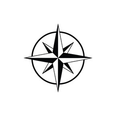Black and white compass rose symbol with eight points on a white background © firoj