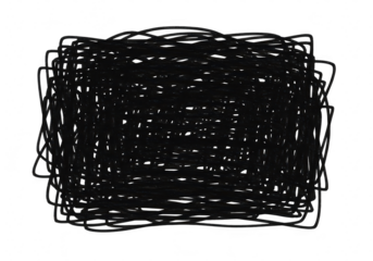A dense black scribble pattern fills the frame, creating a chaotic and abstract texture on a transparent background