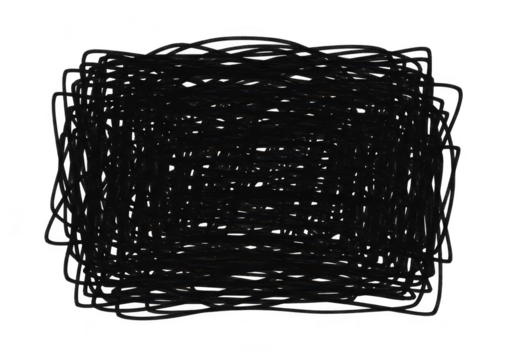 A dense black scribble pattern fills the frame, creating a chaotic and abstract texture on a transparent background