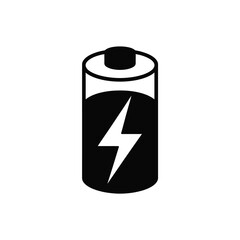 Black and white icon of a battery with a lightning bolt symbol