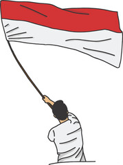 people waving indonesia flag vector illustration. background design for indonesia independence celebration design element.