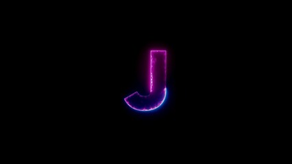 Glowing letter j with neon effect on black background for creative typography designs
