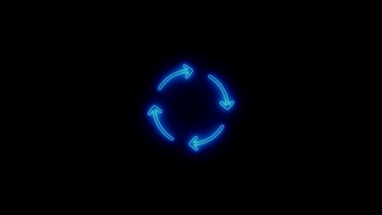 Blue neon arrows forming a circular cycle symbolizing process and infinite loop on black