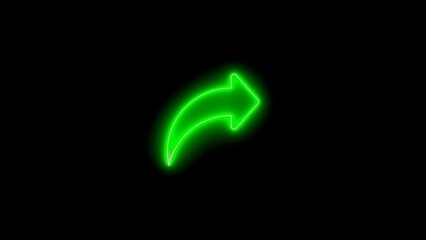 Bright green glowing neon arrow pointing right on a black background for directions