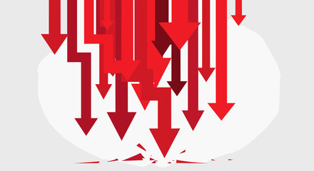 Red arrows pointing downward symbolizing financial crisis, business decline, and economic recession 