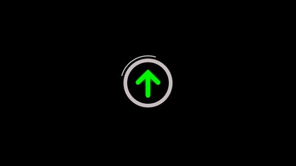 Green arrow icon inside a circle pointing upwards on a black background symbolizing growth