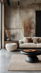 Quiet luxury home interior featuring minimalist stone and clay ceramics, with subtle colors and quality textures, creating a serene, sophisticated atmosphere, Generative AI