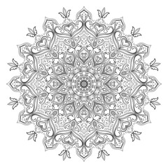 Mandala Flower, Black Line Drawing for Coloring Book, Abstract Circle Flower