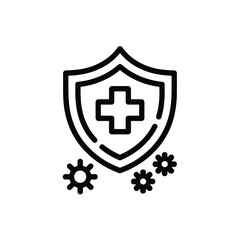 Shield with medical cross and virus icons representing health protection and disease prevention