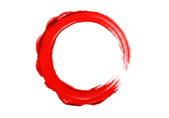 A vibrant red circular brushstroke ring isolated on a clean transparent background, symbolizing artistic expression