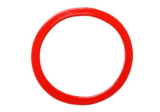 A vibrant red circular brushstroke ring isolated on a clean transparent background, symbolizing artistic expression