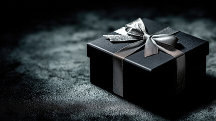 Elegant black gift box with silver ribbon