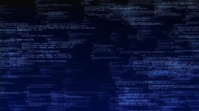 glitch code game computer screen. Code data computer screen with glitch distortion CRT Monitor styled blue binary code motion background animation digital glitch effect. retro technology background