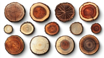 Various tree trunk cross sections, showing wood grain patterns, arranged in a design.