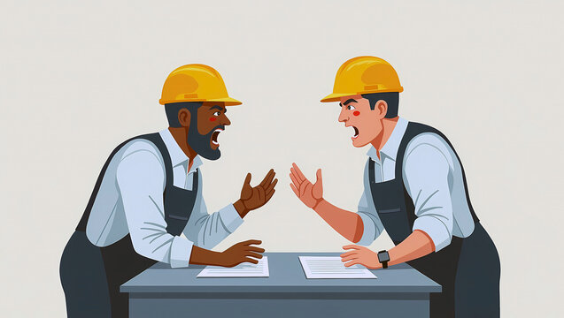 Conflict in the workplace,  employee arguing and fighting, conflict and angry office worker, argument or disagreement vector illustration. Colleagues having debate or misunderstanding